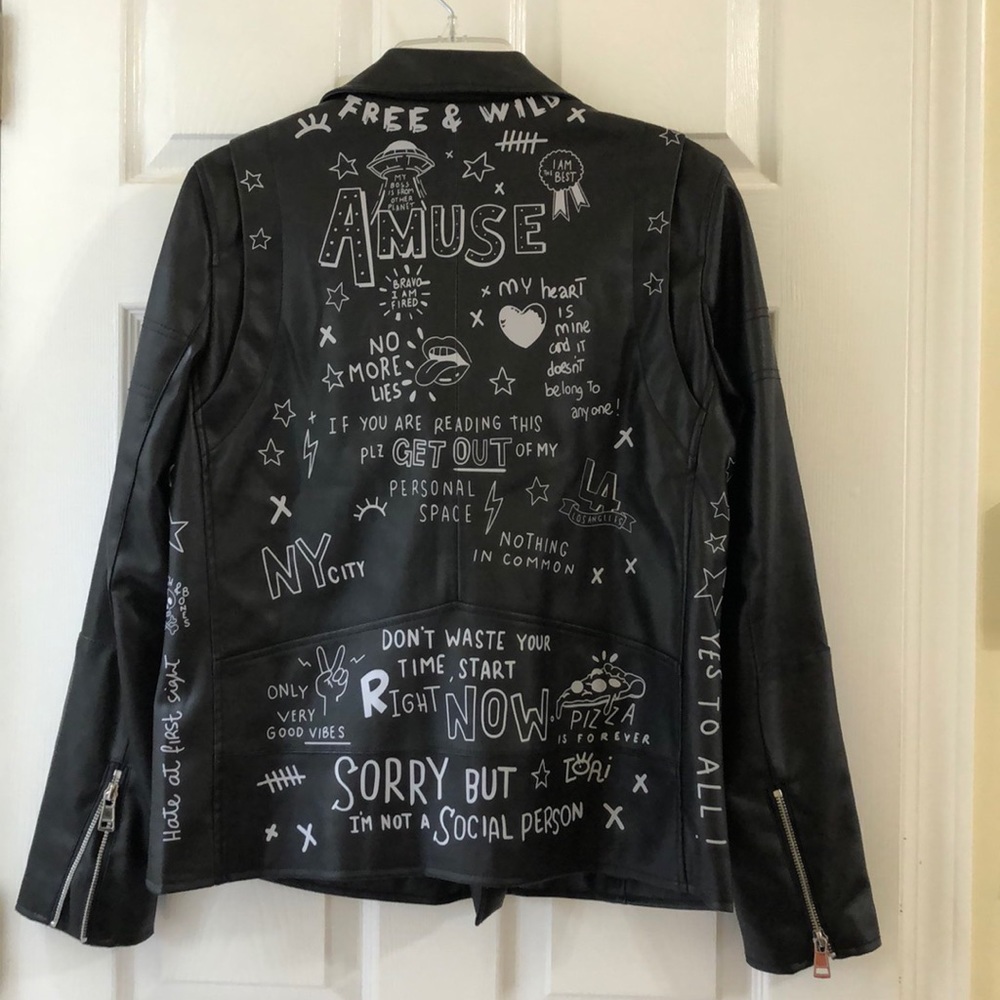 Mango Casual Black Biker Statement Jacket size L
